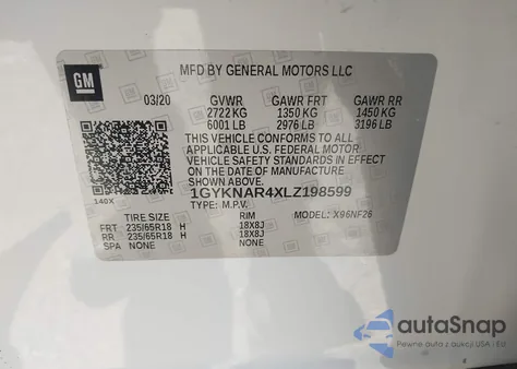 2020 Cadillac Xt5 Fwd Luxury from USA, damaged, VIN 1GYKNAR4XLZ198599